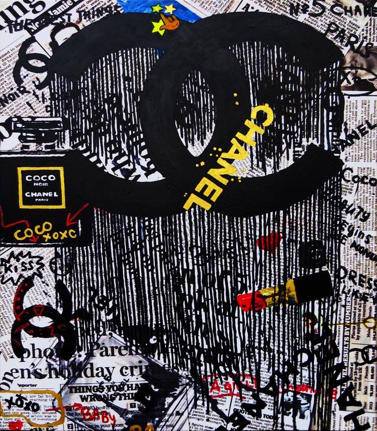 Chanel And More Dripping Logo With - Canvas Wall Art