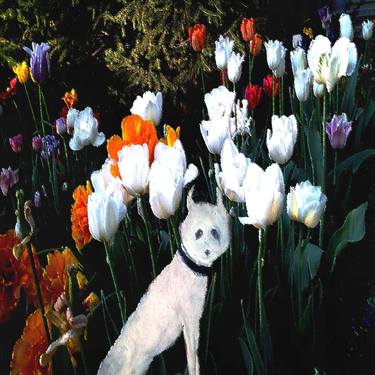 White Dog and Tulips - Limited Edition 1 of 25 thumb