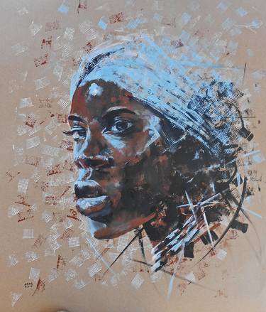 Original Fine Art Portrait Paintings by Mbongeni Mhlongo