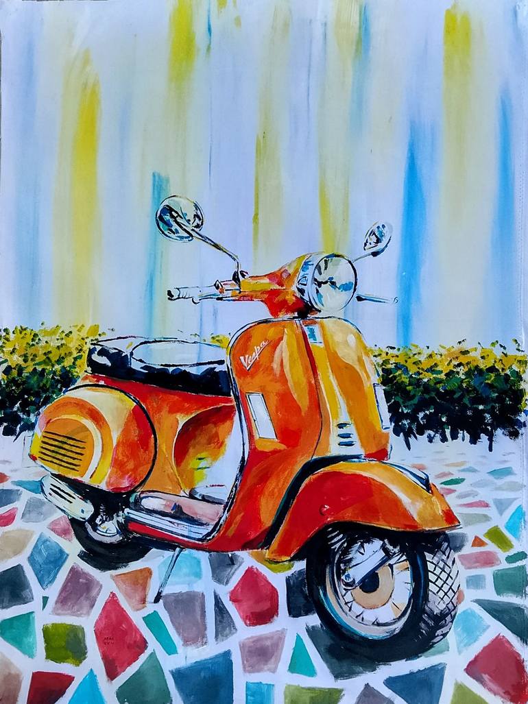 Original Car Painting by Mbongeni Mhlongo  Illustration Art on Canvas  Vespa