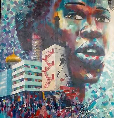 Original Abstract Expressionism Cities Paintings by Mbongeni Mhlongo
