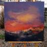 Sun rise - Country landscape imagined in the orange colors of dawn.
Realization on canvas with acrylic paint in superimposed layers of colored washes for the light, enhancements with oil pastels. Keys of material worked with a knife to structure the composition. The painting is covered with a matte varnish anti uv, delivered ready to hang.