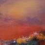 Sun rise - Country landscape imagined in the orange colors of dawn.
Realization on canvas with acrylic paint in superimposed layers of colored washes for the light, enhancements with oil pastels. Keys of material worked with a knife to structure the composition. The painting is covered with a matte varnish anti uv, delivered ready to hang.