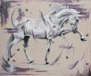 Saturn 50cm x 60cm large canvas horse oil painting with butterflies fine art dressage horse horse animal artwork thumb