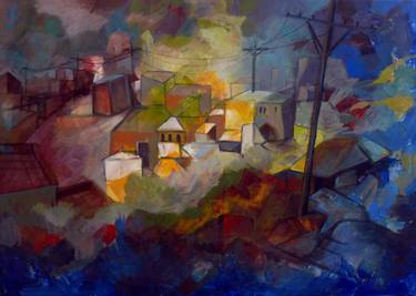 Original Abstract Expressionism Rural life Paintings by Noha Nayel