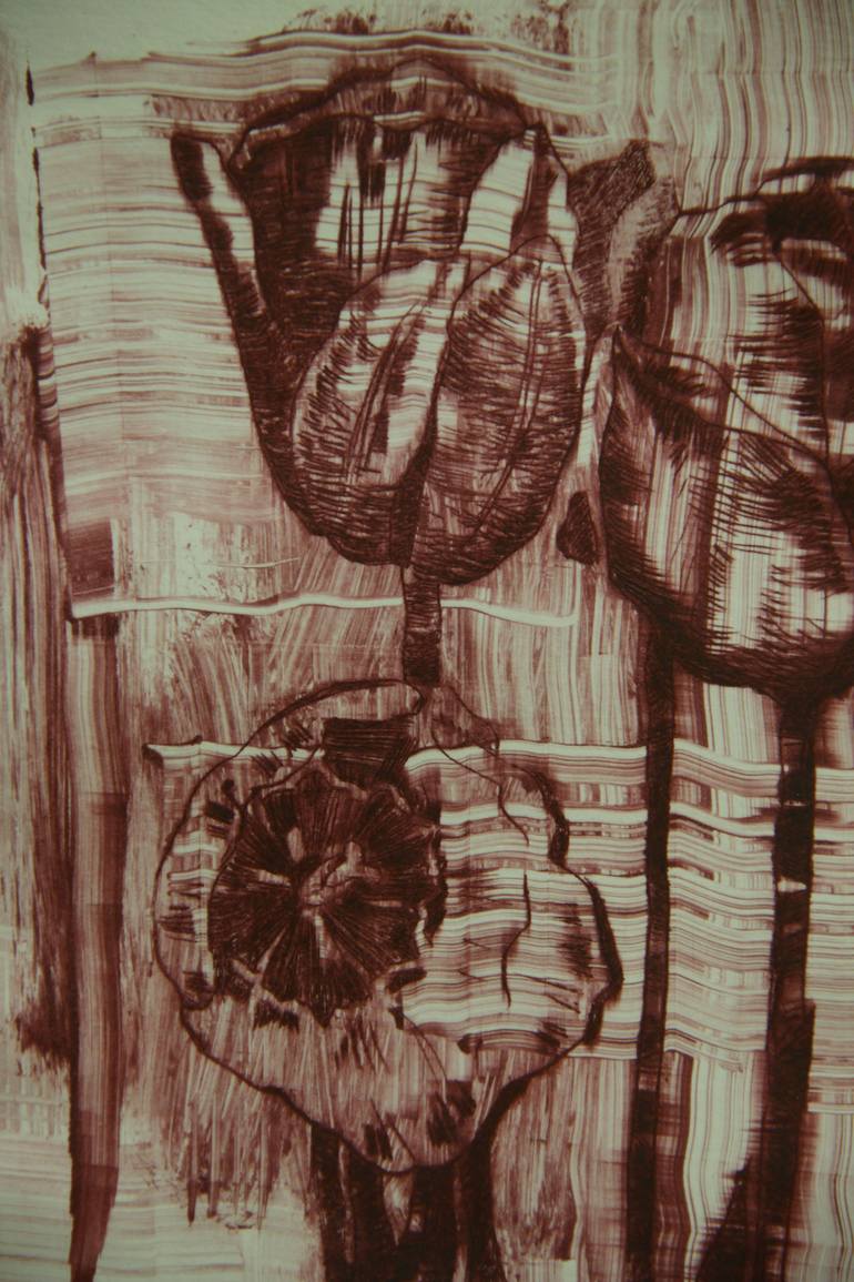 Original Abstract Floral Printmaking by Roman Bogdan