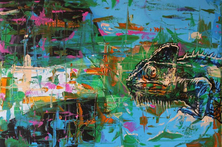 Chameleon Painting by Kostiantyn Aksonov | Saatchi Art