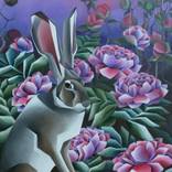 Hare in peonies by Kristina Saudinyte
