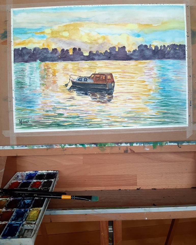Original Impressionism Boat Painting by Zoran Mihajlovic