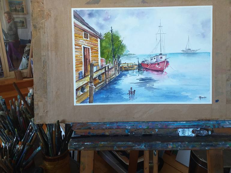 Original Impressionism Boat Painting by Zoran Mihajlovic