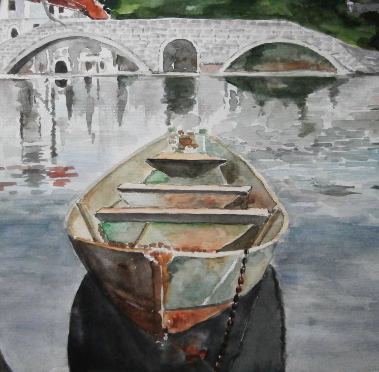 Original Impressionism Boat Painting by Zoran Mihajlovic