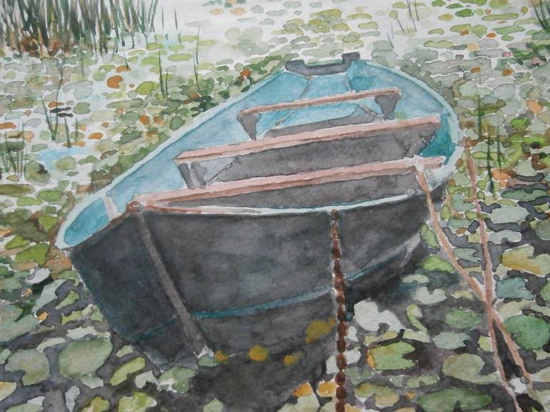 Original Impressionism Boat Painting by Zoran Mihajlovic