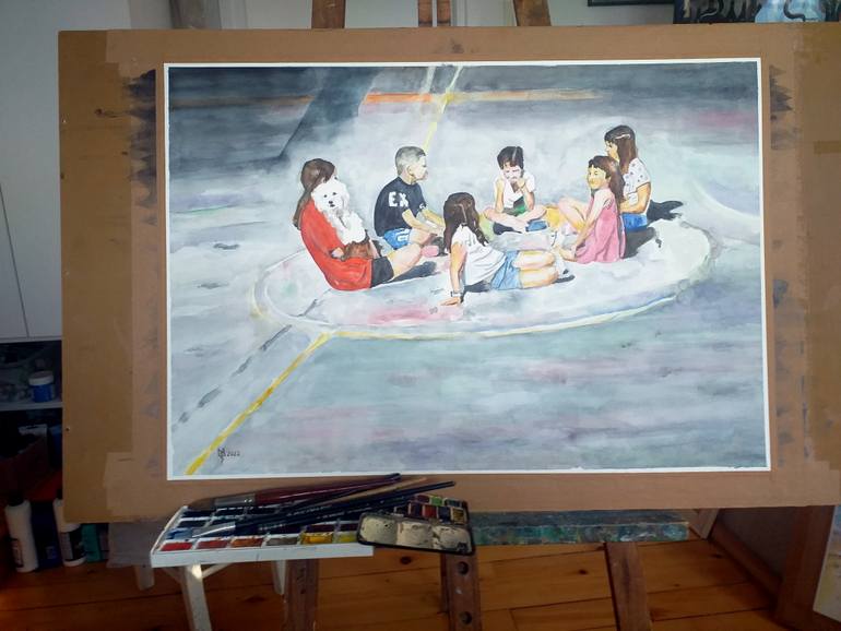 Original Impressionism Children Painting by Zoran Mihajlovic