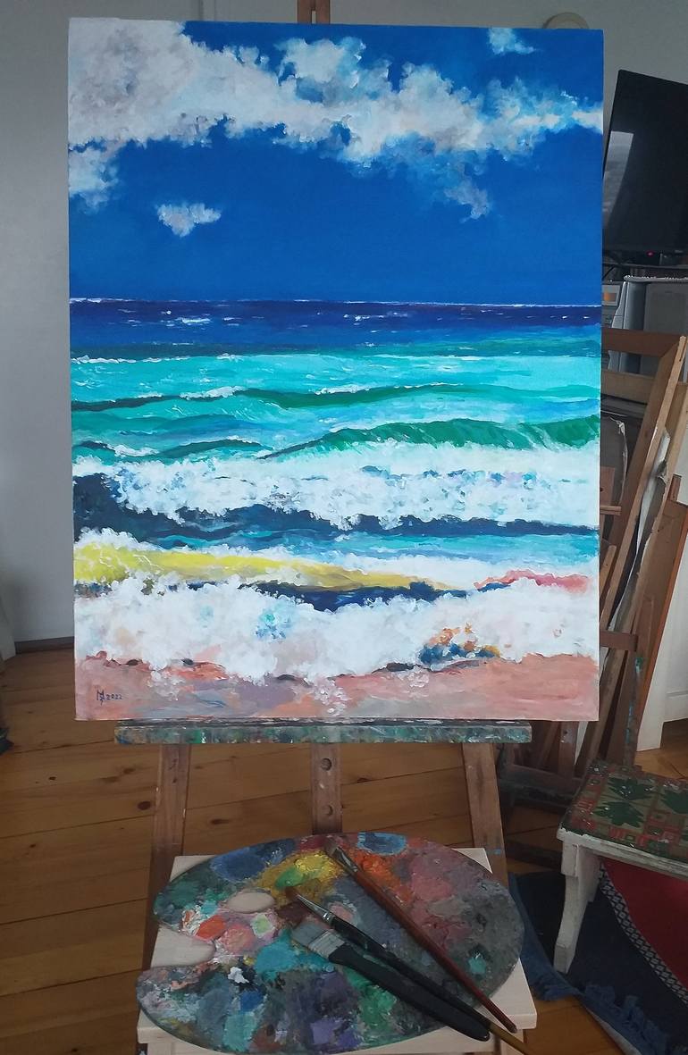 Original Impressionism Beach Painting by Zoran Mihajlovic
