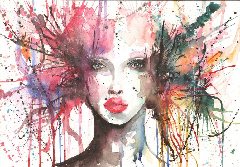 Original Watercolor Painting Modern Abstract Women Nude Art Face