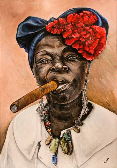 a cuban woman with a cigarette thumb