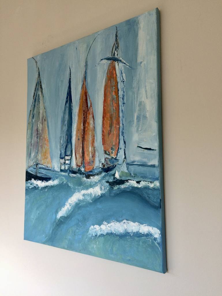 Original Abstract Expressionism Boat Painting by Giedre Zukauskaite