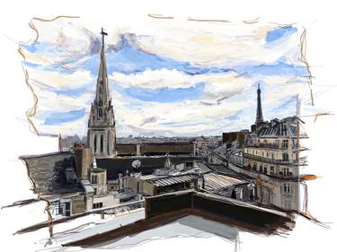 IPad Drawing series: Rooftop View from the Champs - Elysees Paris thumb