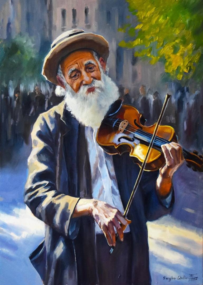 Folkeskole Radioaktiv Ombord The old violin player Painting by Serghei Ghetiu | Saatchi Art