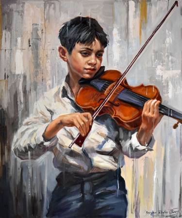 A boy with a violin thumb