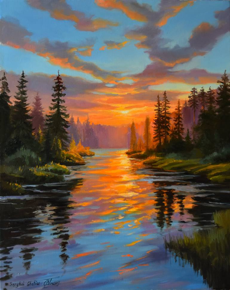 Print of Realism Landscape Paintings by Serghei Ghetiu