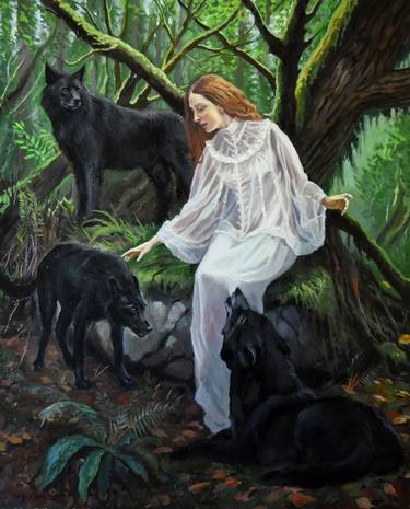 The forest Fairy and her black wolves thumb