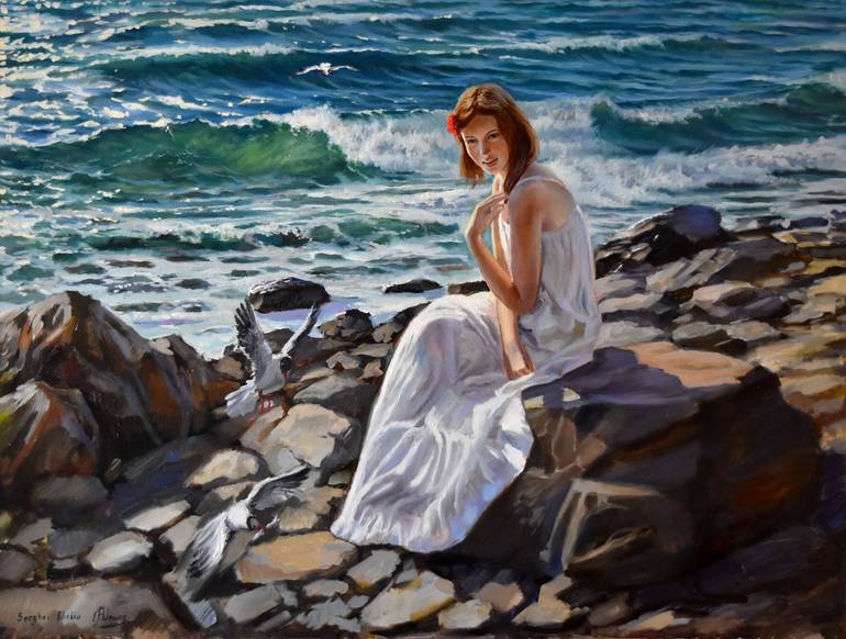 On the sea beach Painting by Serghei Ghetiu | Saatchi Art