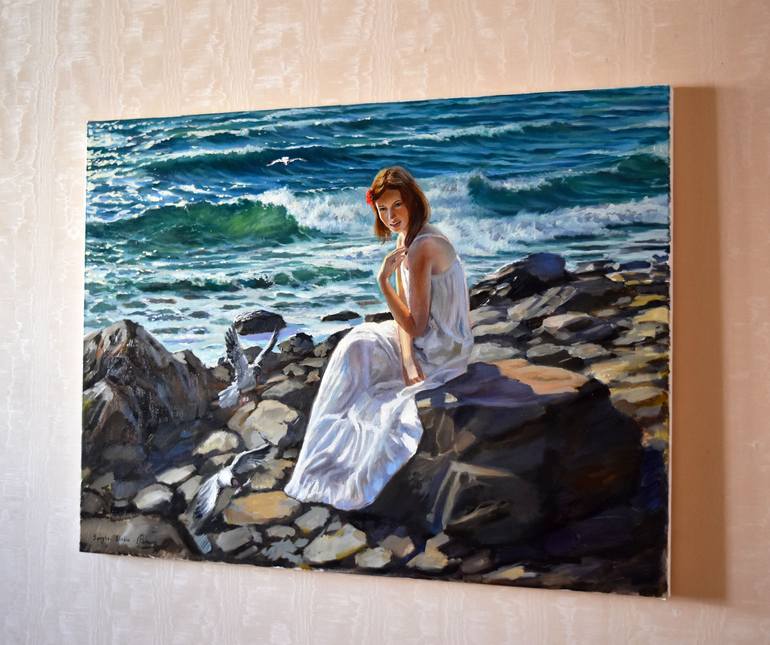 On the sea beach Painting by Serghei Ghetiu | Saatchi Art