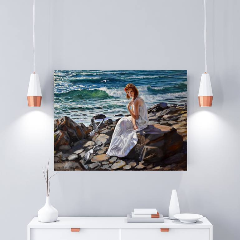 On the sea beach Painting by Serghei Ghetiu | Saatchi Art