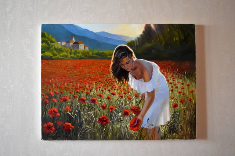 The field of red poppies Painting by Serghei Ghetiu | Saatchi Art