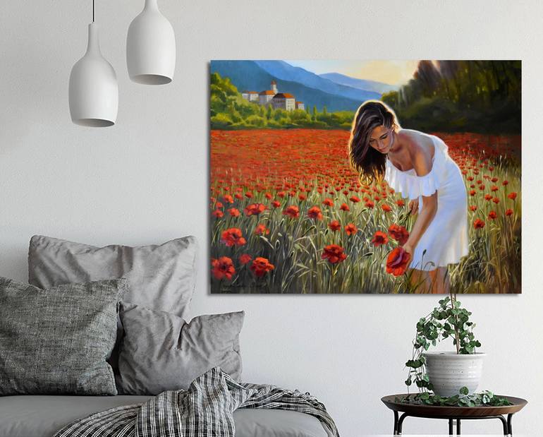 The field of red poppies Painting by Serghei Ghetiu | Saatchi Art