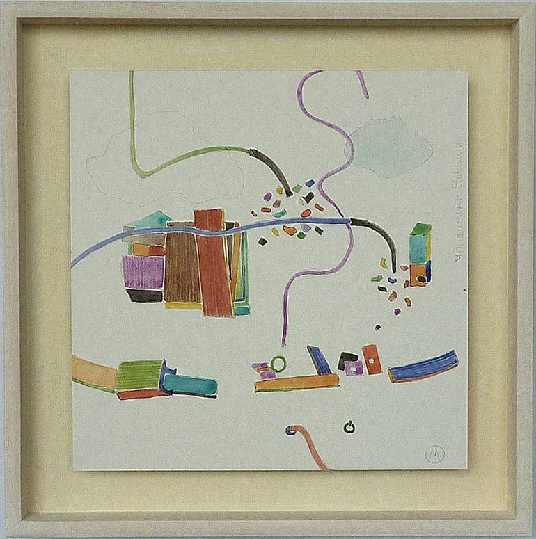 Original Abstract Boat Drawing by Monique Van Stokkum