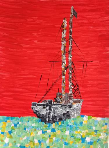 Boat-- Acrylic Thick Painting- thumb