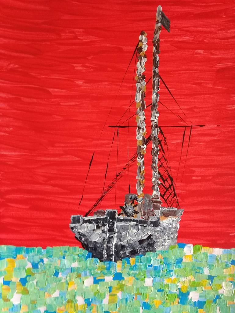 Original Sailboat Painting by Sajid Hussain
