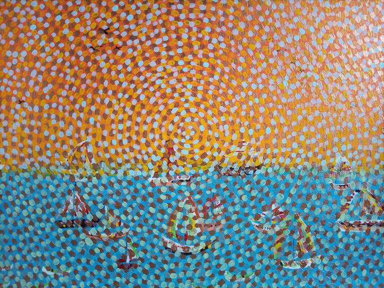 Original Abstract Sailboat Painting by Sajid Hussain