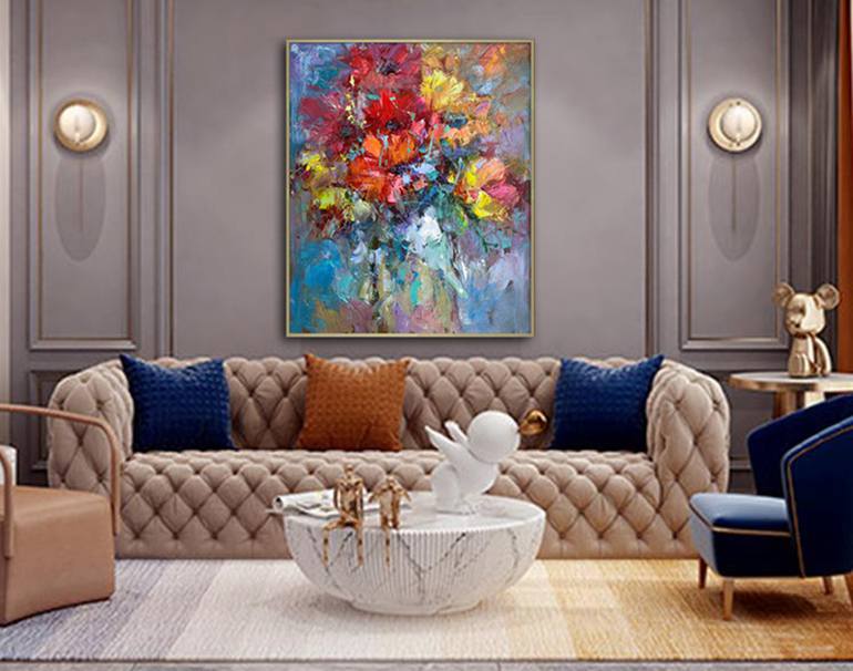 Original Folk Floral Painting by Jingshen You