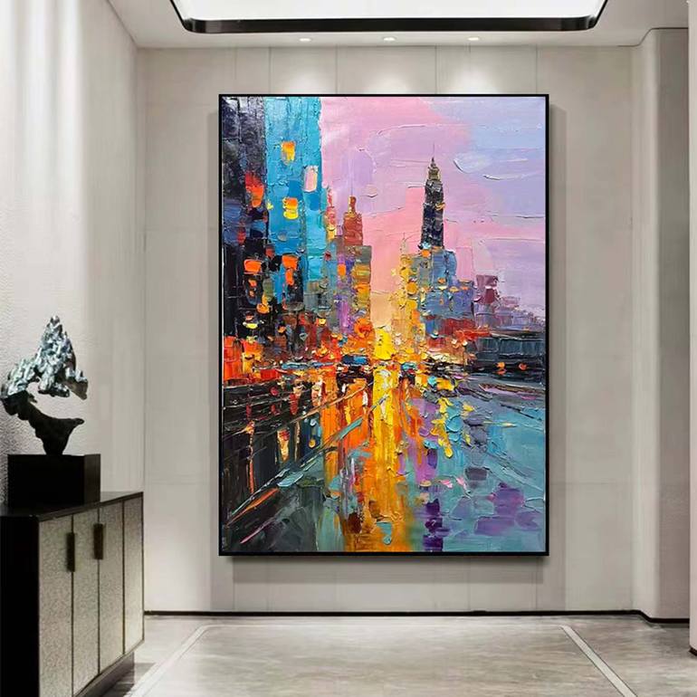 Original Abstract Cities Painting by Jingshen You