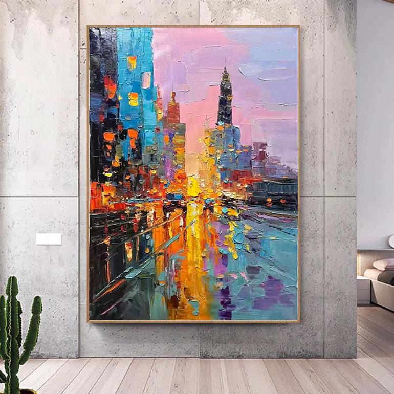 Original Abstract Cities Painting by Jingshen You