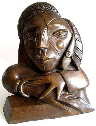 FACE MASK SCULPTURE BRONZE WOMAN INSP. by PICASSO thumb