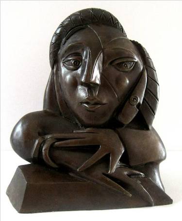 INSPIRED BY PICASSO FACE MASK SCULPTURE BRONZE WOMAN AT THE WINDOW HEAD thumb