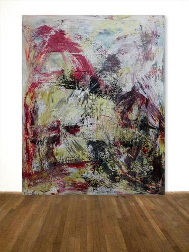 HIDDEN ANIMALS Red Yellow White Painting On Canvas Large Abstract thumb
