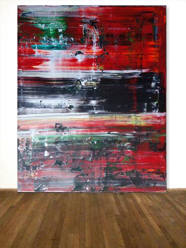 ABSTRACT RED BLACK WHITE GREEN PAINTING RICHTER INSPIRED thumb