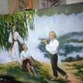 The two girls charmingly listen to the melody that the young guy plays on the pipe. Who will he choose? Each girl hopes that it will be she.
An important role in the picture is played by nature, which acts as the highest beauty and harmony. The composition of the painting is based on archetypal characters of the Ukrainian culture: the river, willow, and pipe. The symbols are ambivalent and reflect both light and dark sides of life, joy and sorrow at the same time.