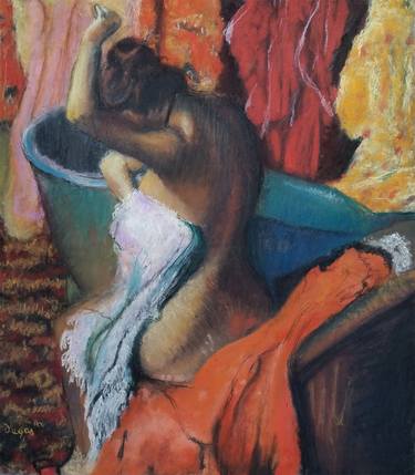 EDGAR DEGAS "Seated Bather Drying Herself", copy of the master of Impressionism era thumb