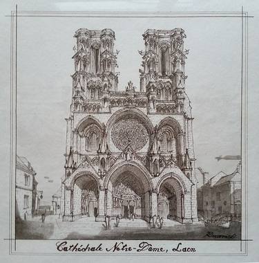 Laon Catedral, Original watercolor architectural drawing thumb
