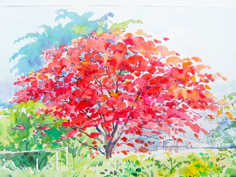 Original Impressionism Landscape Painting by Tanom Kongchan