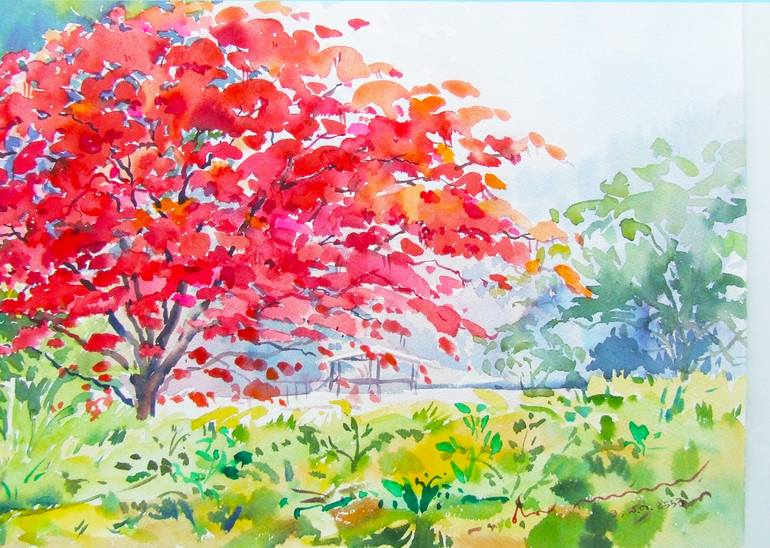 Original Impressionism Landscape Painting by Tanom Kongchan