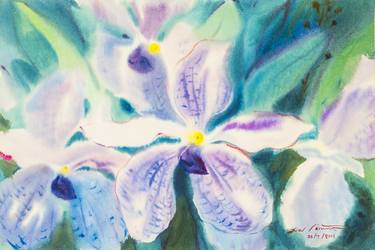 Print of Expressionism Floral Paintings by Tanom Kongchan