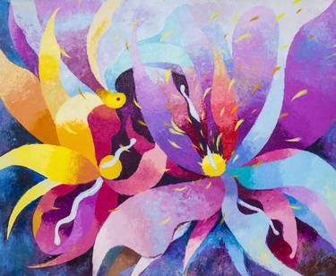 Print of Abstract Floral Paintings by Tanom Kongchan