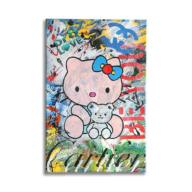 Original Cartoon Printmaking by Dr Eight Love | Pop Art Art on Canvas | Cartier-Hello Kitty - Canvas - Limited Edition Giclee Pirnt